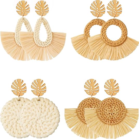 Earrings, Lightweight Geometric Earings, Tassel Woven Bohemian Earrings, Handmade Earings, Drop Dangle Earrings -4 Pairs Earrings, Lightweight Geometric Earings, Tassel Woven Bohemian Earrings, Handmade Earings, Drop Dangle Earrings -4 Pairs